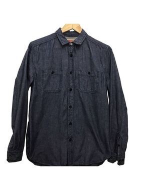 ALL-SON mens shirt dark blue cotton blend denim western cowboy button down small